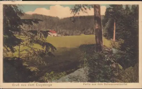 AK Gruss aus dem Erzgebirge Partie aus dem Schwarzwassertal, gelaufen 1954