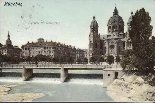 AK Munich Isarquai avec l'église Luca, couru 1902