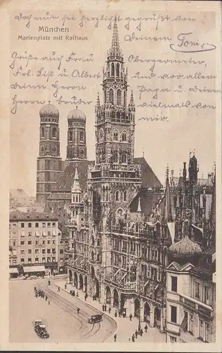 AK München Marienplatz mit Rathaus, gelaufen 1919