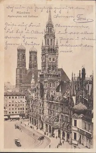AK Munich Marienplatz avec mairie, couru 1919