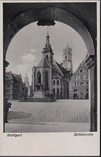AK Stuttgart Stiftskirche, gelaufen 1944