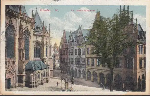 AK Münster i.Westfalen Am Lambertusbrunnen, gelaufen 1912