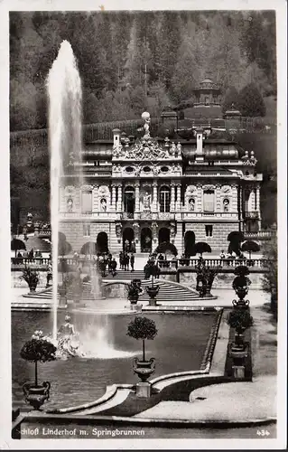 AK Schloß Linderhof mit Springbrunnen, gelaufen 1938