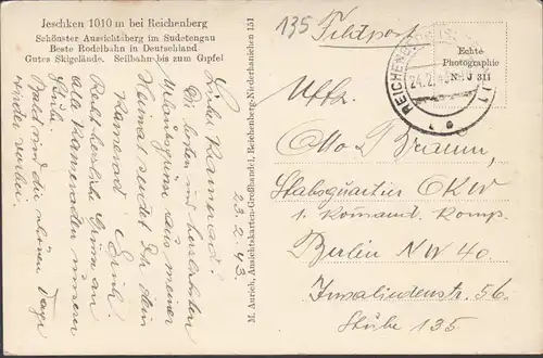AK Le courrier de Jeschken Sudetengau, couru en 1943