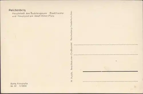 AK Reichenberg Hauptstadt des Sudetengaues Stadttheater und Hauptpost am Adolf Hitler Platz, ungelaufen