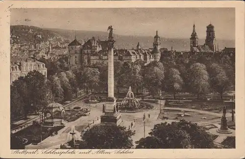 AK Stuttgart Schlossplatz mit Schloss, gelaufen 1927