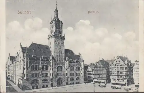 AK Stuttgart Rathaus, gelaufen 1911