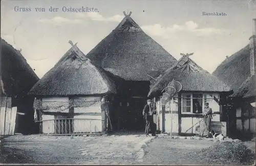 AK Gruss von der Ostseeküste Rauchkate Henkenhagen, gelaufen 1906