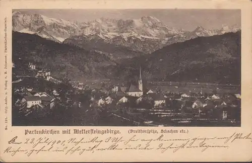 AK Partenkirchen mit Wttersteingebirge, ungelaufen, datiert 1901