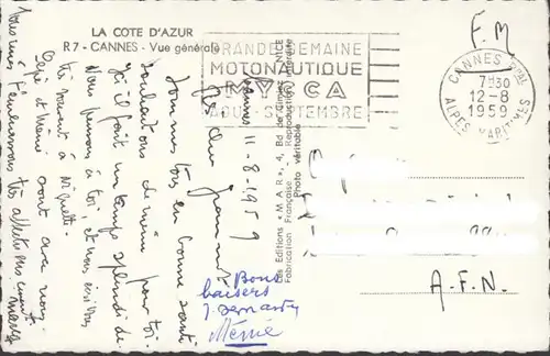 CPA Cannes Vue générale, circulé 1959