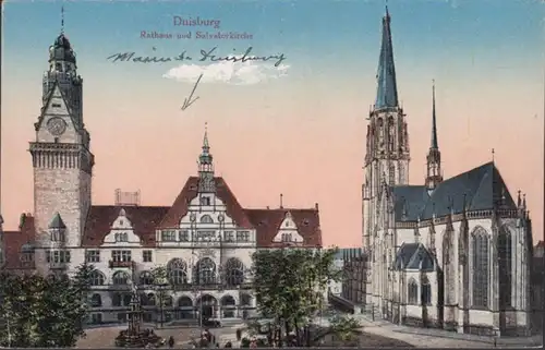 AK Duisburg Hôtel de ville et église Salvator, incurvée