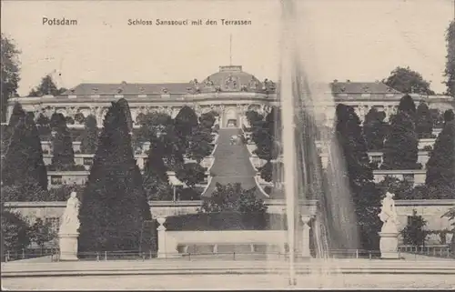 AK Potsdam Schloss Sanssouci und Terrassen, gelaufen 1909