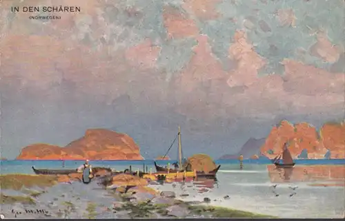 AK Norvège Dans les archipels, couru 1910