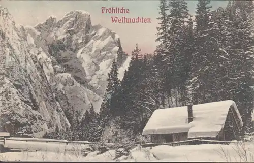 AK Fröhliche Weihnachten Verschneites Haus, gelaufen 1909