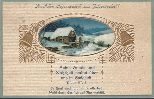 AK Herzlichen Segenswunsch zum Jahreswechsel Präge- AK, gelaufen 1910