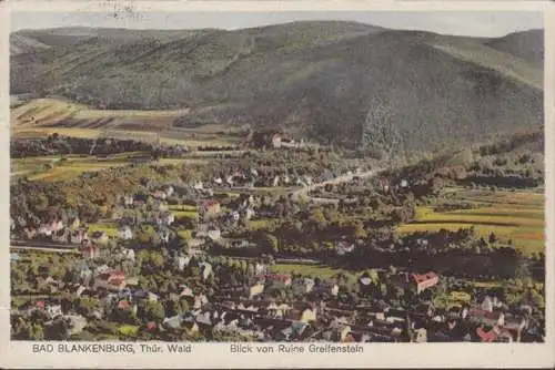 Bad Blankenburg, Blick von der Ruine Greifenstein, Stadtansicht, gelaufen 1932