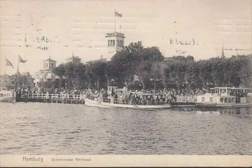 AK Hamburg, Uhlenhorster Fährhaus, Bootsanlegestelle, Schiffe, gelaufen 1908