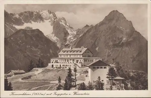 AK Kreuzeckhaus mit Zugspitze, ungelaufen