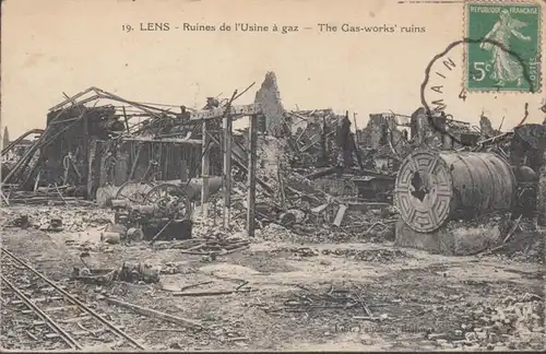 CPA Lens Ruines de l'Usine à gaz, circulé  1919