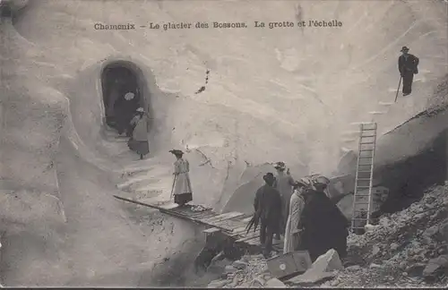 CPA Chamonix Le glacier des Bossons La grotte et Péchelle, circulé 1907