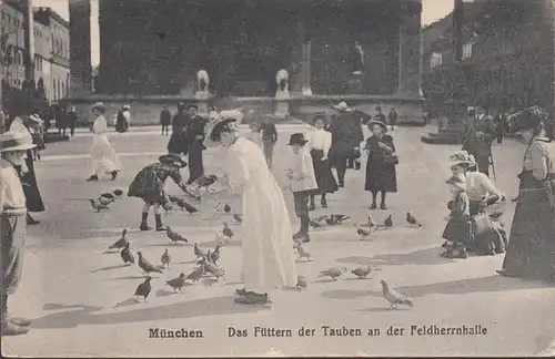 AK Munich La nourriture des pigeons au champ de maître, couru en 1919