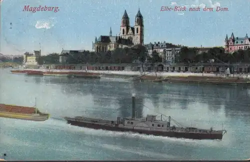 AK Magdeburg Elbe-Blick nach dem Dom, gelaufen 1916