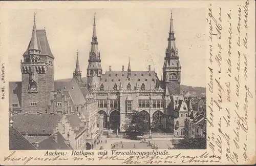 AK Aachen Hôtel de ville avec bâtiment administratif, couru en 1904