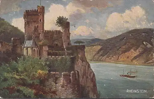 AK Burg Rheinstein, gelaufen 1915