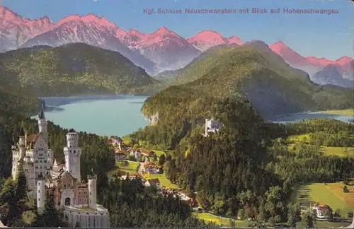 AK Neuschwanstein mit Blick auf Hohenschwangau, gelaufen 1915