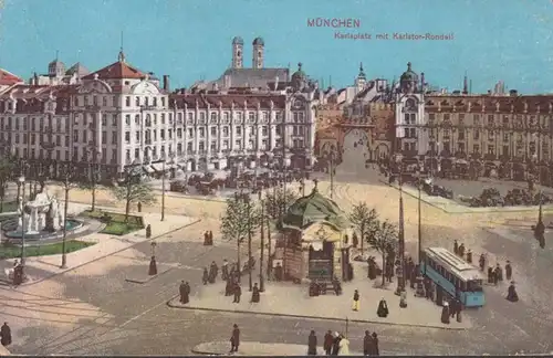 AK Munich Karlsplatz avec Karlstor Rondell Feldpost, couru 1916