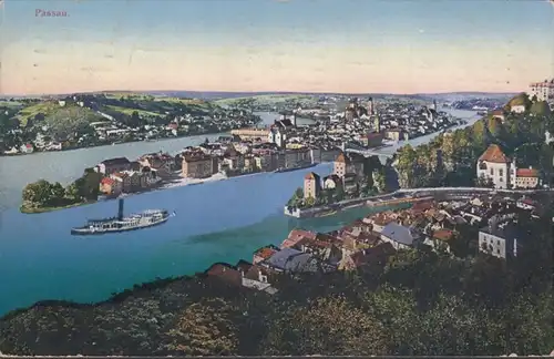 AK Passau Gesamtansicht Dampfer Feldpost, gelaufen 1917