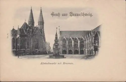 Salutation AK de Brunswick Altstadtmarkt avec fontaine, incurvée