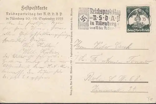 AK Nürnberg, Deutsche Einheit, Deutsche Macht, gelaufen 1935