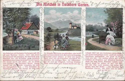 Die Kirschen in Nachbars Garten Spruchkarte, gelaufen 1909