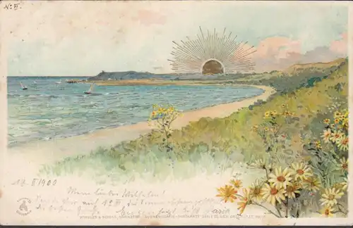 Sonnenschein-Postkarte Küste und Strand Winkler & Schorn, gelaufen 1900