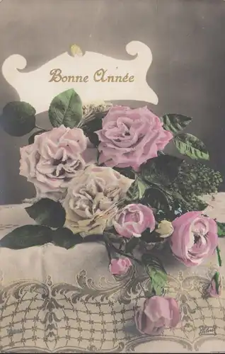 CPA Bonne Année Fleurs, non circulé