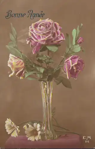 CPA Bonne Année Fleurs, Roses, non circulé