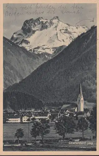 Oberstdorf Stadtansicht, gelaufen 1929