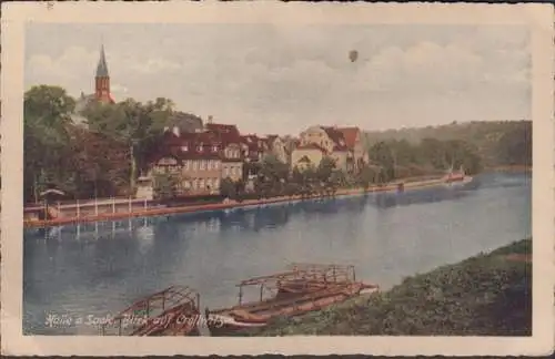 AK Halle, Blick auf Cröllwitz, Schiffe, Kirche, ungelaufen