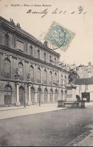 CPA Dijon Place et Statue Rameau, circulé 1905