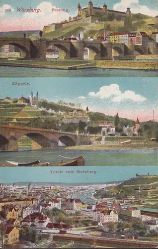 Würzburg Carte Multi-image Forteresse, Capelle, Totale de Steinberg, couru