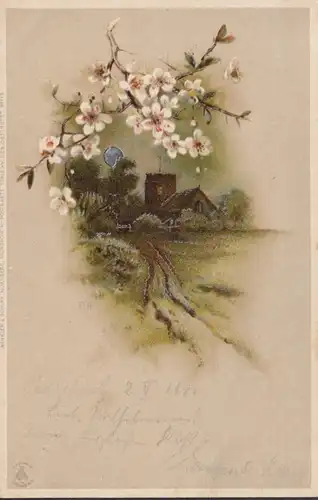 Winkler und Schorn Mondschein Postkarte Bahnpost Zug 649, gelaufen 1900