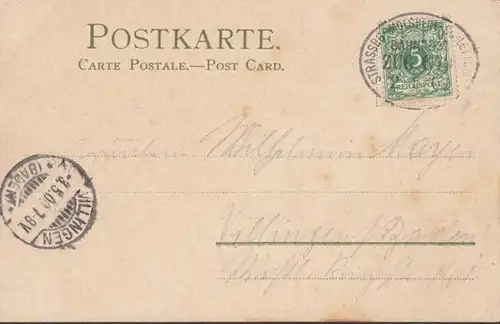 Winkler und Schorn Mondschein Postkarte Bahnpost Zug 649, gelaufen 1900