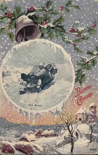 CPA Bonne Année Bob Sleigh, circulé 1908