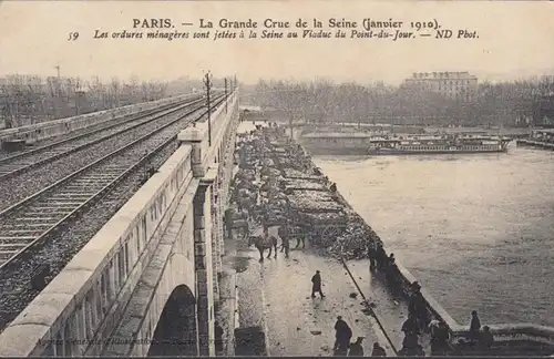 CPA Paris La Grande Crue Les ordures ménagéres sont jetés à la Seine au Viaduc du Pont-du-Jour, non circulé