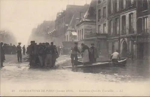 CPA Inondation de Paris Sauvetage Quai des Tournelles, non circulé