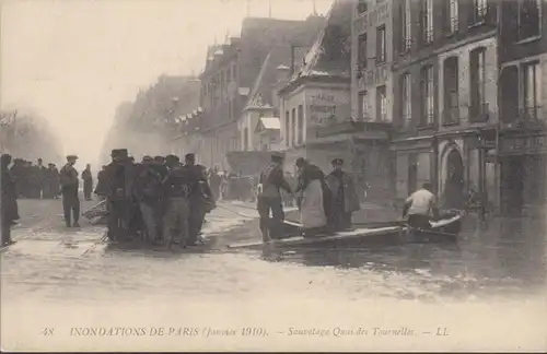 CPA Inondation de Paris Sauvezage Quai des Tournelles, non circulaire