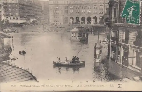 CPA Inondation de Paris A la Gare Saint Lazare, circulé 1910