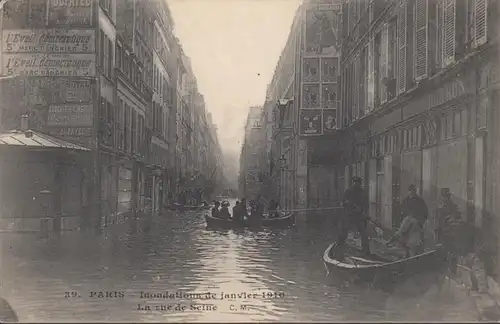 CPA Inondation de Paris La rue de Seine, non circulé