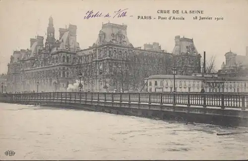CPA Crue de la Seine Paris Pont d'Arcole, non circulaire